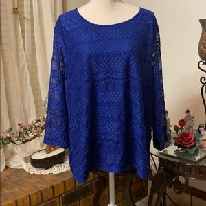 C.D Daniels Blue lace pattern Blouse size 2X